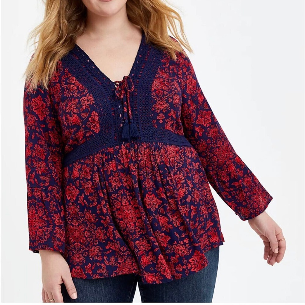 Torrid Crochet Rayon Babydoll Top NWT